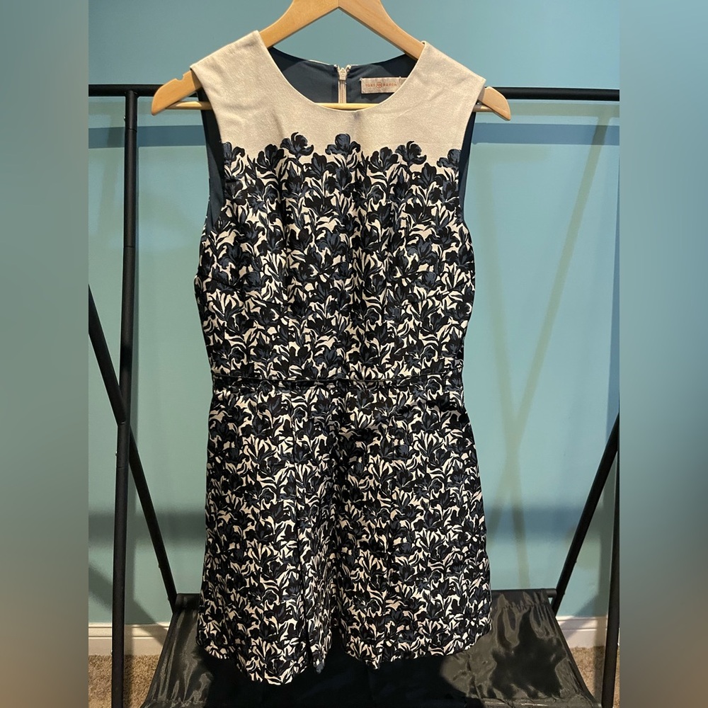 Tory Burch Black and Cream Floral Mini Dress Sz. 6